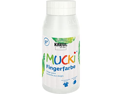 KREUL 23201 - Mucki pintura brillante para dedos, 750 ml en blanco, a base de agua, sin parabenos, sin gluten, sin lactosa y vegana, lavable