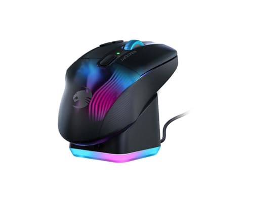 Roccat Kone XP Air — mouse da gioco wireless con sensore ottico da 19.000 DPI, illuminazione AIMO RGB, rotella di scorrimento 4D, nero