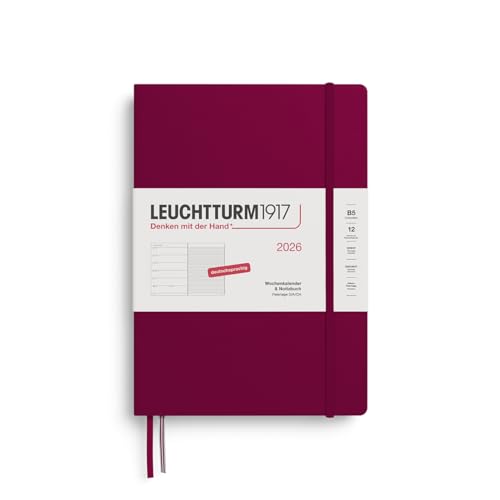 LEUCHTTURM1917 372463 Wochenkalender & Notizbuch Composition (B5) 2026, 12 Monate, Port Red, Deutsch