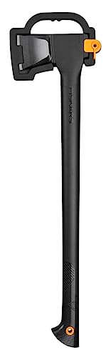 Fiskars Hacha de rajar L, Solid, Con funda para transporte, Recubrimiento antiadherente, Hoja de acero/Mango de plástico reforzado, Negro/Naranja, A19, Longitud: 65 cm, 1,6 kg, 1052044