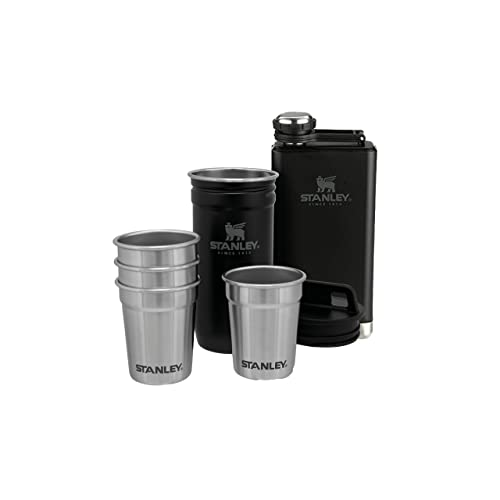 Stanley 1913 Adventure Pre-Party Shot Glass + Flask Set Matt Black - Acciaio Inossidabile Senza BPA - Borraccia in Acciaio Inossidabile - Set regalo - Lavabili in Lavastoviglie