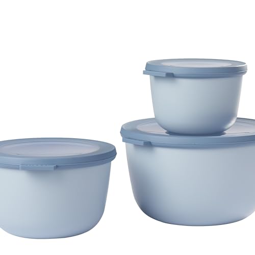 Mepal - Multi Bowl Cirqula Redondo 3-Partes - Caja de Almacenamiento de Alimentos con Tapa - Caja de Almacenamiento Hermética para Nevera y Microondas - 500 ml, 1000 ml & 2000 ml - Nordic blue