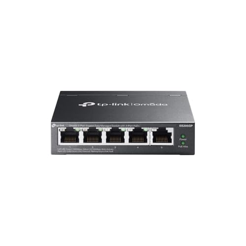 TP-Link Omada Switch PoE 5 Ports Gigabit Manageable, 4 Ports PoE+, 65W, Switch RJ45 Boitier métal, Silencieux, Installation facile, Gestion centralisée du Cloud, idéal PME, ES205GP