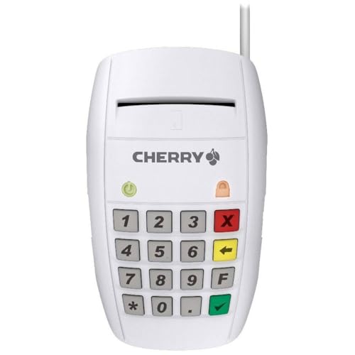 CHERRY Smart Terminal ST-2100, Lector Inteligente de Tarjetas para Tarjetas Sanitarias Electrónicas, Firmas, Banca en Linea, USB, Funcionamiento con una Mano, 16 Teclas, Blanco