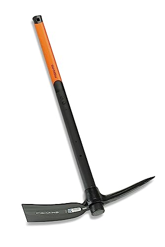 Fiskars Pico forjado con una extremidad puntiaguda y otra cortante, Longitud: 90 cm, Peso: 3 kg, Cabeza de acero al carbón forjado/Mango resistente en fibra de vidrio, Negro/Naranja, 1002209