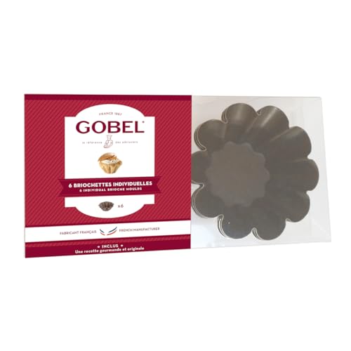 Gobel - Boîte de 6 Moules à Briochettes - Fond Plat - Acier - Revêtement Antiadhérent - Garanti sans PFAS - Qualité Professionnelle – Fabriqué en France - Ø 8 cm