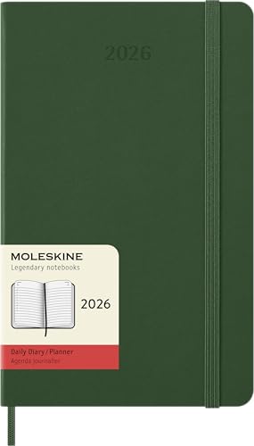 Moleskine Daily Planner, Agenda Giornaliera 2026 12 Mesi, Con Copertina Rigida e Chiusura Elastica, Formato Large 13 x 21 cm Colore Verde