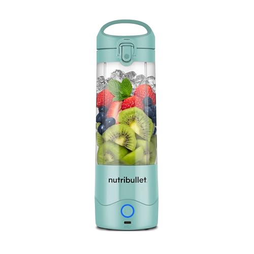 nutribullet Portable, Smoothie Maker to go, 475 ml BPA-freier Becher, kabellos, wiederaufladbar für 15+ Mixvorgänge, tragbarer mini Mixer für mix & go, zerkleinert Eis & Obst, Hellblau, NBP003LBL