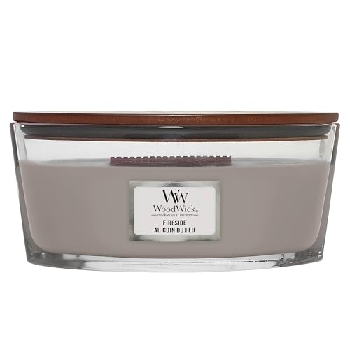 WoodWick ellipsenförmige Duftkerze mit knisterndem Docht | Fireside | Brenndauer bis zu 50 Stunden