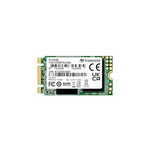 Transcend 512GB MTS430S M.2 2242 SATA III 6 Gb/s Disco de Estado Sólido Interno 3D TLC NAND con Caché DRAM TS512GMTS430S