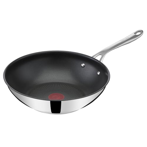 Tefal Jamie Oliver Cook's Direct On Wokpfanne, 28 cm, langlebige Antihaftversiegelung, Thermo-Signal, genieteter Griff, induktionsgeeignet, Edelstahl, E3041934