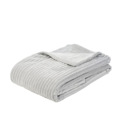 Gözze - Coperta Morbida e Avvolgente, Motivo a Coste, Microfibra, 150 x 200 cm - Argento