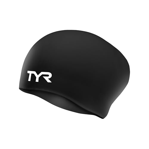 TYR Long Hair Silicón Gorro de Natación, Unisex Adulto, Negro, Talla Única