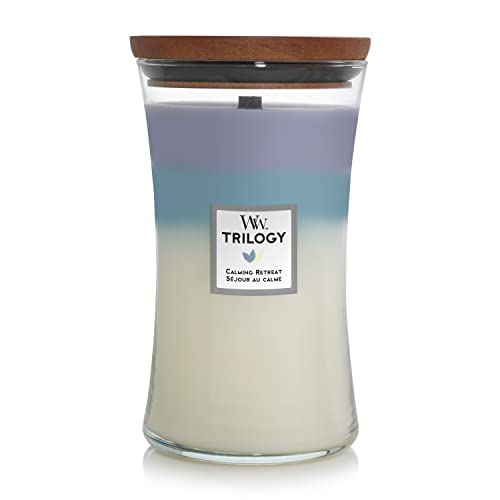 WoodWick Trilogy vela perfumada grande en forma de reloj de arena con Pluswick Innovation | Retiro de paz