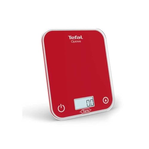 Tefal Optiss, Báscula Electrónica de Cocina, Pantalla Retroiluminada de Fácil Lectura, Resistente a los Arañazos, 5k g de Capacidad, Color Rojo, BC50U3V0