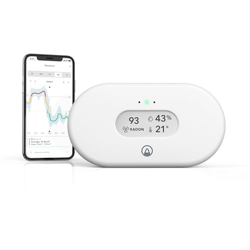 Airthings View Radon 2989 - Monitor de gas radón (gas radón, humedad, temperatura) con conexión Wi-Fi, función de hub y pantalla Calm Tech