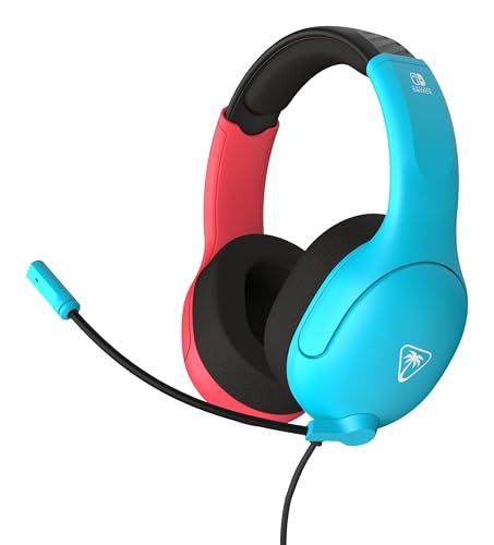 Turtle Beach Airlite Fit Auriculares con Cable para Juegos en Neón Azul y Rojo con Licencia Oficial para Todos los Nintendo Switch: micrófono abatible y silenciable, Orejeras de Comodidad Superior