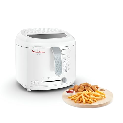 Moulinex Friteuse électrique, capacité de 1kg, 4personnes, friteuse compacte, rangement facile, position d’égouttage pour diminuer la quantité d’huile, hublot de contrôle, AF203110