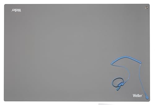 Weller T0051403799 Set de esterilla de Soldadura de Sobremesa Antiestática ESD Premium con Pulsera y Cable en Espiral, Gris, 600 x 900 mm