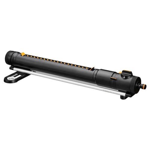 Fiskars Serie X Aspersor oscilante S-L, incluye filtro desmontable y herramienta para limpieza de boquillas, aspersor para áreas de 300-500 m², Negro/naranja, 1070831