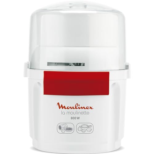 Moulinex Picadora la Moulinette, picadora de 800 W, pica carne, verduras, frutos secos, queso, 200 gr capacidad, pica, corta o mezcla, sistema 1-2-3, cuchilla doble acero inoxidable, blanco, AD5601