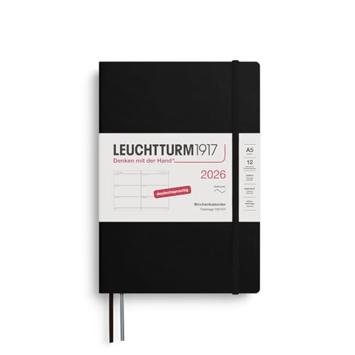 LEUCHTTURM1917 372555 Wochenkalender Medium (A5) 2026, 12 Monate, Softcover, Schwarz, Deutsch