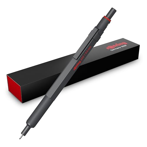 rOtring 600 Portaminas | Mina HB0,5 mm | Portaminas con cuerpo metalizado completo | Piedra oscura | Agarre estriado antideslizante y cuerpo hexagonal