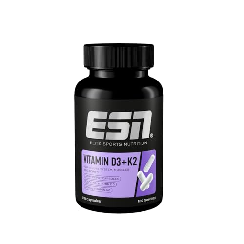 ESN Vitamina D3 + K2, 120 capsule, per il sistema immunitario, le ossa e la produzione di sangue, made in Germany
