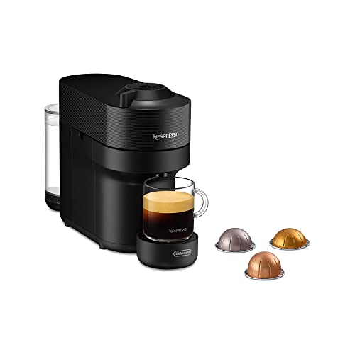 Nespresso De'Longhi Vertuo Pop ENV90.B, Kaffeekapselmaschine, bereitet 4 Tassengrößen zu, Centrifusion-Technologie, One Touch Funktion, Willkommens-Paket Inbegriffen, schwarz