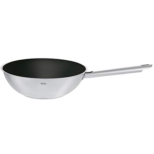 RÖSLE ELEGANCE Wok Inox avec Revêtement en Céramique Procera - Pour Frire, Sauter et Cuire Vos Spécialités Asiatiques - Compatible Induction, Acier Inoxydable 18/10 - 28 cm