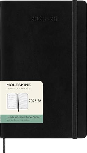 Moleskine Weekly Planner 2025-2026, Agenda Settimanale 18 Mesi Con Spazio per Note, Copertina Morbida e Chiusura Elastica, Formato Large 13 x 21 cm, Colore Nero
