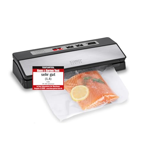 CASO 1522 VR 390 Advanced VR 390 - Envasadora al vacío, hasta 75 procesos de envasado al vacío sin parar, fuerza de vacío regulable, cámara de vacío extraíble, frontal de acero inoxidable, incluye 10