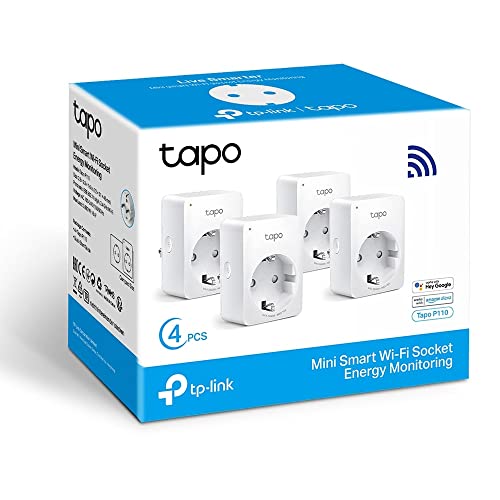 Tapo P110 (4 paquetes) – Mini enchufe inteligente Wi-Fi (con monitoreo de energía), programación encendido/apagado, ahorro de energía, compatible con Alexa y Google Home
