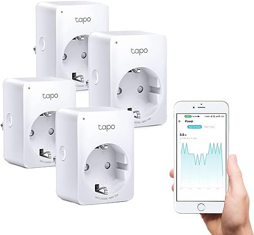 Tapo TP-Link Smart WLAN Steckdose P110 mit Energieverbrauchsmesser, Smart Home Alexa Steckdose, funktioniert mit Alexa, Google Home, Sprachsteuerung, Fernzugriff, Mini, 4 Pack