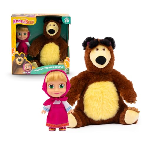 Masha and the Bear, Set de Peluches Muy Tiernos, Incluye al Oso de 20 cm y Masha de 12 cm, Muñecos Llenos de Detalles Muy Realistas, Recrea Historias de los Dibujos Animados, Famosa (MHA21000)