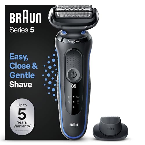 Braun Series 5 Regolabarba Uomo, Rasoio Elettrico Barba, Rifinitore di Precisione Easyclick, Easyclean, Wet&Dry, Ricaricabile, Rasoio a Lamina Senza Fili, Idea Regalo 51-B1200s Blu