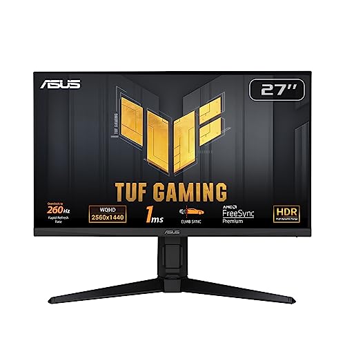 ASUS TUF Gaming VG27AQML1A - 27 Zoll WQHD Monitor - 260 Hz, 1ms GtG, G-Sync, FreeSync, Adaptive Sync, ELMB, GameFast, DisplayHDR 400 - Fast-IPS, 16:9, 2560x1440, USB, DP, HDMI, ergonomisch, Speaker