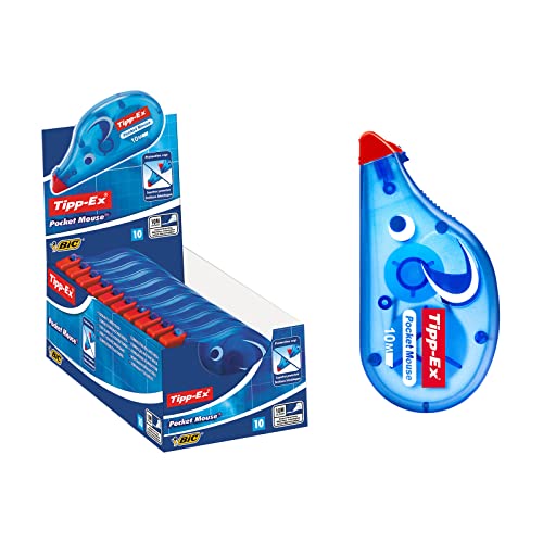 BIC Tipp-Ex Bianchetto a Nastro, Mini Pocket Mouse, Correttore a Nastro, Confezione da 10, Fornitura Cancelleria Scuola e Ufficio