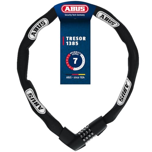 ABUS Cerradura de cadena Tresor 1385 - cerradura de combinación de acero templado - cadena cuadrada de 7 mm de grosor - nivel de seguridad 7-85 cm - negro
