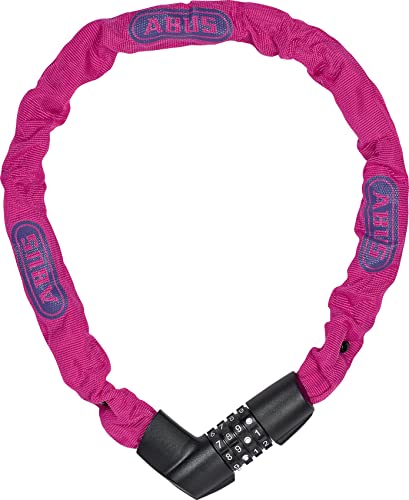 ABUS Kettenschloss Tresor 1385/75 Neon – Zahlenschloss aus gehärtetem Stahl – 6 mm starke Vierkantkette – ABUS-Sicherheitslevel 6 – 75 cm – Pink