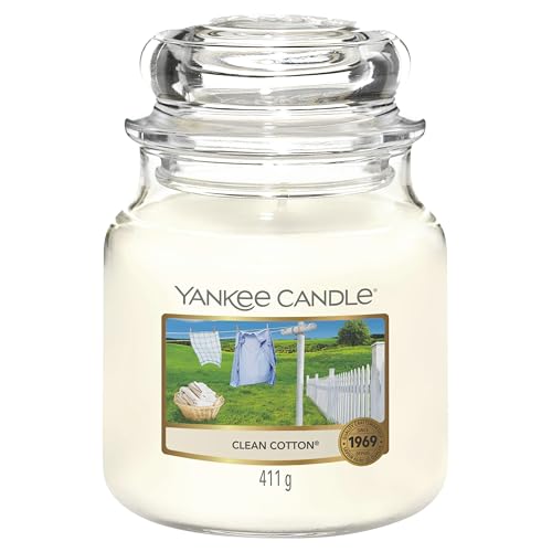 Yankee Candle vela aromática en tarro mediano, algodón blanco, duración de combustión de hasta 75 horas