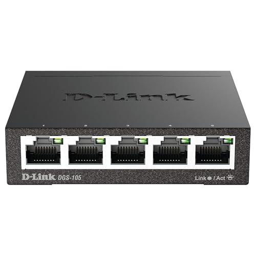 D-Link DGS-105 Switch 5 Porte Gigabit, Struttura in Metallo, Nero