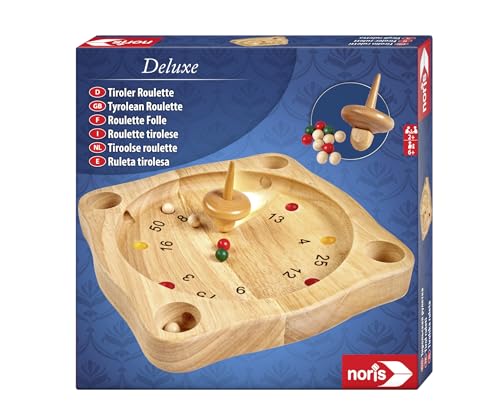 Noris 606101930 Deluxe - Ruleta Tirolesa, el Juego de Madera clásico de los Alpes con peonza de Madera, a Partir de 6 años