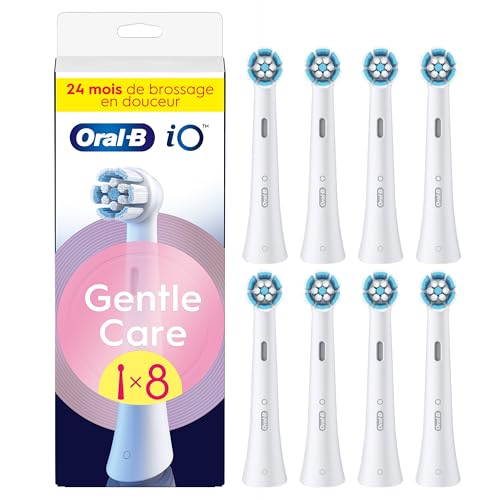 Oral-B Brossettes de Rechange Gentle Care, lot de 8, Blanches – Recharges Brosse à Dents Électrique iO, 4000 Brins Souples pour un Brossage Doux sur les Gencives