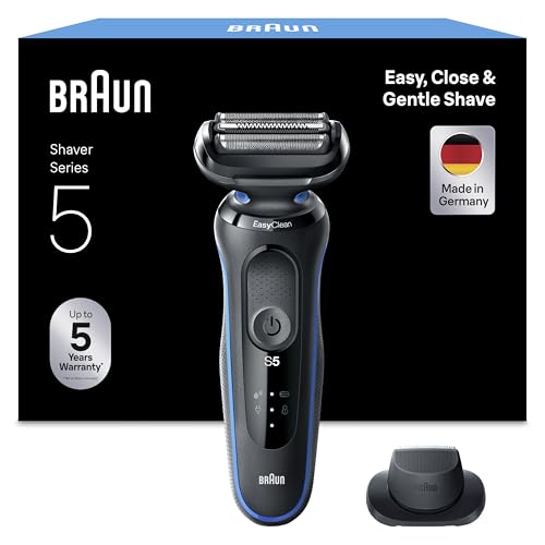 Braun Rasoir Electrique Pour Hommes Series 5 51-B1200s, Etanche, A Grille Et Sans Fil, Rechargeable, Avec Accessoire Tondeuse De Précision Pour Bien Raser Et Tondre La Barbe, Bleu