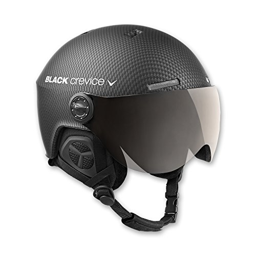 BLACK CREVICE Casco de esquí Gstaad I Casco de esquí con Visera en Estilo piloto I para Hombres y Mujeres I Casco de ski de (58-61 cm), Negro Carbono