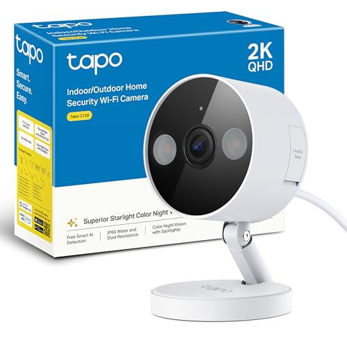 Tapo C120-2K 4MP Cámara de vigilancia para Interior y Exterior, Base magnética,focos duales, Admite Tarjeta SD de hasta 512 GB, IP66, Compatible con Alexa y Google Assistant