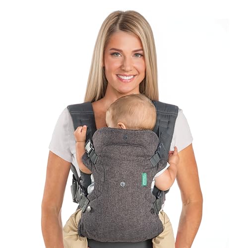 Infantino - Porte-bébé Flip 4-en-1 - Ergonomique - 4 façons de porter -Convertible - Confortable - Lanières Rembourrées - Ajustable -Support de Tête - Pour Bébés De 3,6 à 14,5 kg - Gris