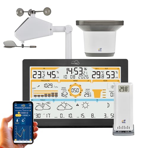 TFA Dostmann Stazione meteo con sensore esterno WLAN TFA.me ID-05 8-in-1, 35.8106, Previsioni meteo prof. wetter.com 4 giorni, portale online, include trasmettitore, vento/pioggia/temperatura/umidità