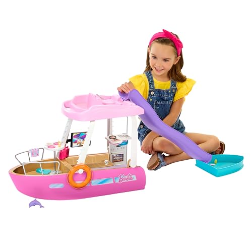 Barbie Coffret Bateau De Rêve avec 6 Zones De Jeu Dont La Piscine Et Le Toboggan De, Plus De 20 Accessoires Inclus, Y Compris Un Dauphin, Jouet pour Enfant de 3 Ans et Plus, HJV37